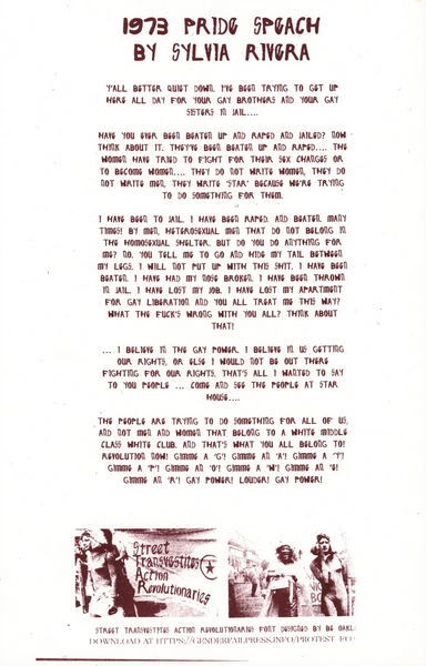 1973 Sylvia Rivera Pride Speech Poster