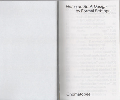 Notes on Book Design By Formal Settings