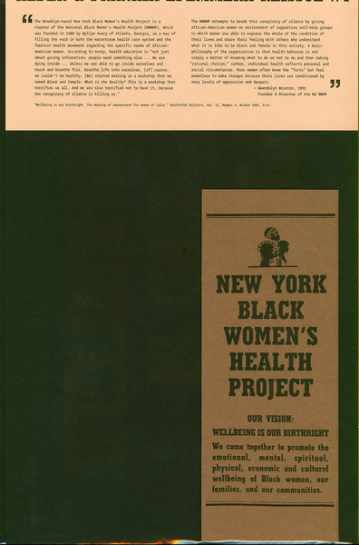Book cover with text about the New York Black Women's Health Project on a green background