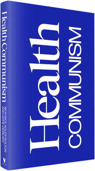 Digital 3D rendering of Health Communism book with royal blue cover and white oversized title text