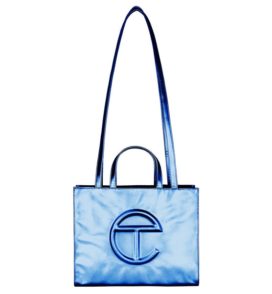 Telfar Shopping Bag Medium Pool Blue in Vegan Leather with Silver-tone - US